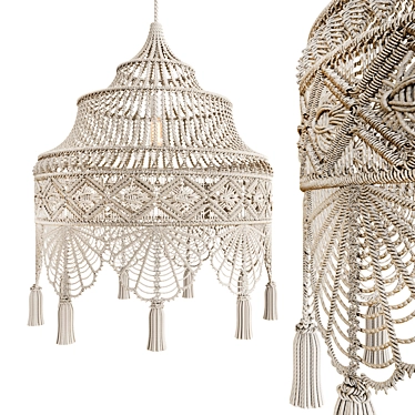 Boho Macrame Chandelier: Handcrafted Elegance 3D model image 1 