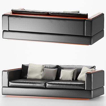 Black Leather Sofa with Cushions 3D model image 1 