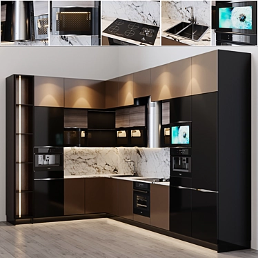Modern Kitchen with Integrated TV, Coffee Maker, and More 3D model image 1 