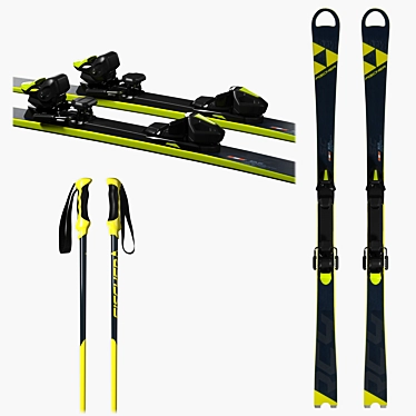 Fischer RC4 Slalom Ski Bundle: Ski, Sticks, Bindings 3D model image 1 