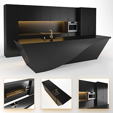 Modern Kitchen Design: Spline Geometry, 2.3MB Max File, Textures & Materials Included 3D model image 1 