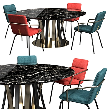 Sculptural Dark Walnut Dining 3D model image 1 