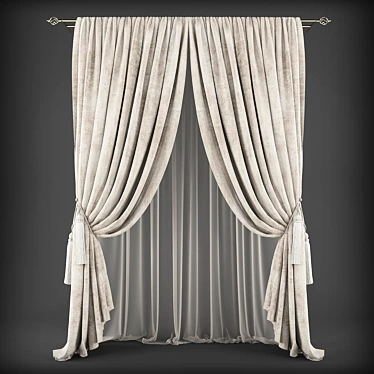 Elegant Poly-Blend Curtains 3D model image 1 