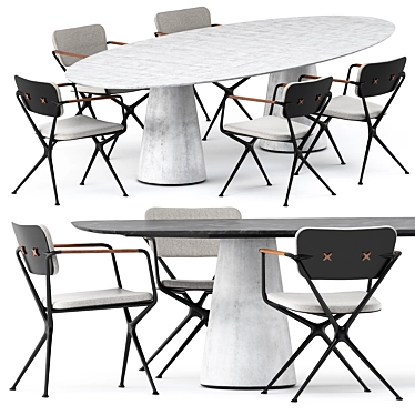 Sleek EXES Chair & CONIX Oval/Rectangular Tables by Royal Botania 3D model image 1 