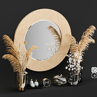 Unique Decorative Set: Mirror, Clock & Vases 3D model image 1 