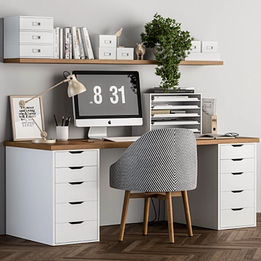 Sleek White Home Office Desk 3D model image 1 