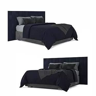 Velvet Queen Sized Bed with Pillows 3D model image 1 