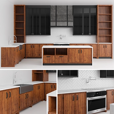 Versatile Wooden Kitchen: Openable Cupboard Doors, Easy Placement 3D model image 1 