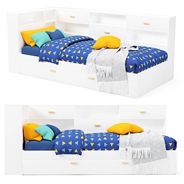 YANN Children's Bed with Shelves: Organize and Sleep 3D model image 1 