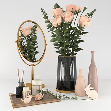 Elegant Rose and Eucalyptus Decor Set 3D model image 1 