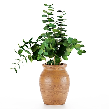 Elegant Eucalyptus in Wood Vase 3D model image 1 
