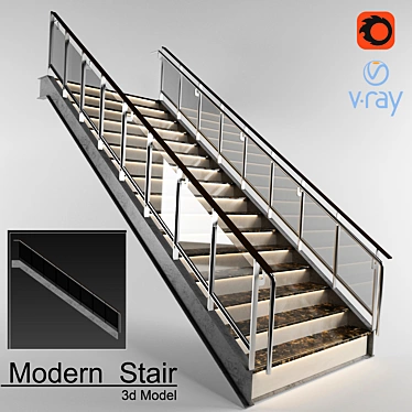 Sleek Glass and Metal Staircase 3D model image 1 