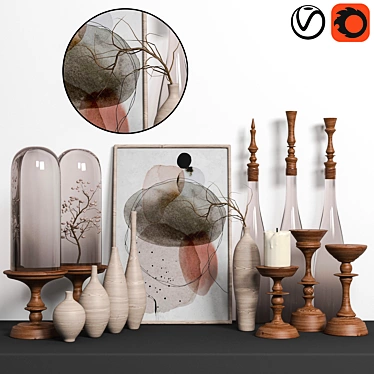 Vintage Wood Decor Set 3D model image 1 