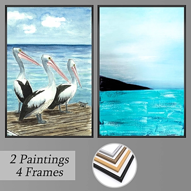 Modern Art Wall Paintings Set 3D model image 1 