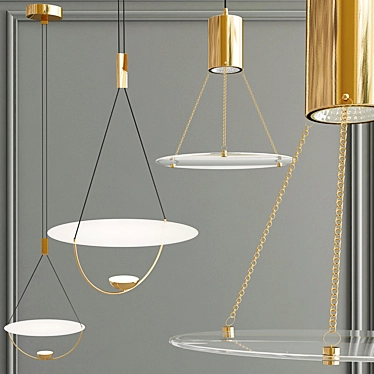 Elegant Golden Pendant Lamp Duo 3D model image 1 