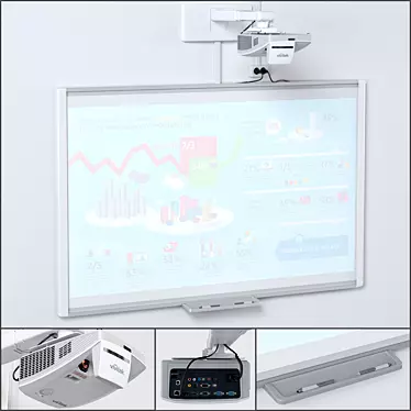 Interactive Education Set: Smart SBM685 Whiteboard with Vivitek DH758UST Projector and Mount 3D model image 1 