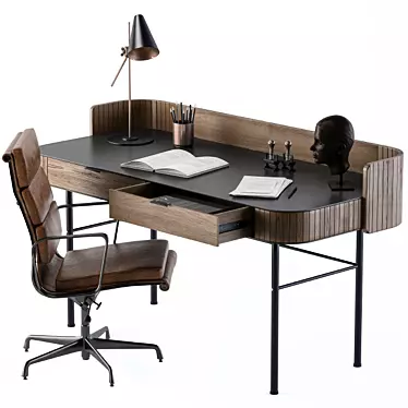 Retro Wooden Office Desk 3D model image 1 