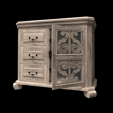 Relaxed Vintage Media Chest with Elegant Scrollwork 3D model image 1 