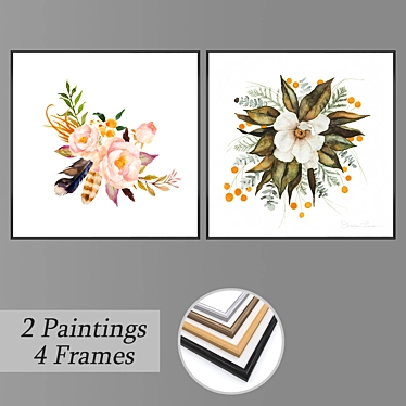 Artful Décor Set: Wall Paintings & Frames 3D model image 1 