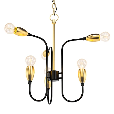 Vintage Brass & Black Chandelier 3D model image 1 