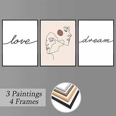 Elegant Wall Art Set with 3 Paintings & 4 Frame Options 3D model image 1 