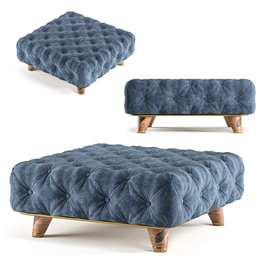 Modern Square Tufted Ottoman-Coffee Table: Elegant Fabric & Carved Wood Combination 3D model image 1 