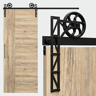 Industrial Barn Mechanism | Rustic Loft Door Hardware 3D model image 1 