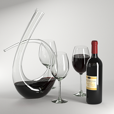 Elegant Wine Set: Bottle, Glass, Decanter 3D model image 1 