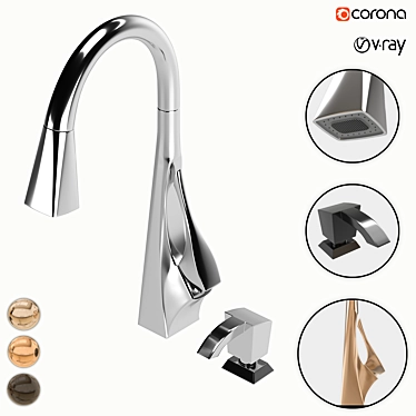 Venturi Pull-Down Kitchen Faucet - Stylish and Functional 3D model image 1 