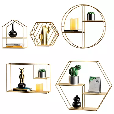 Metallic Shelf Set with Decorative Fillers 3D model image 1 