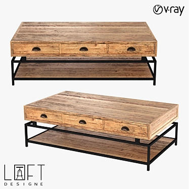 LoftDesigne 6857: Wood-Metal Coffee Table 3D model image 1 