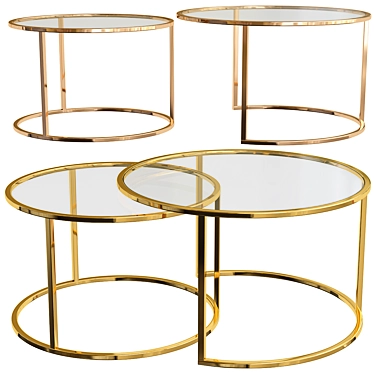 Designer Nested Glass and Gold Coffee Table Set