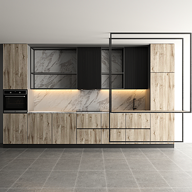 Modular Kitchen with Editable Design 3D model image 1 