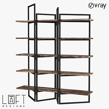 Industrial Wood and Metal Shelving Unit 3D model image 1 