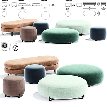 Elegant Poliform New York Pouf 3D model image 1 