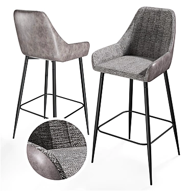 Elegant Metal and Fabric Bar Stool 3D model image 1 