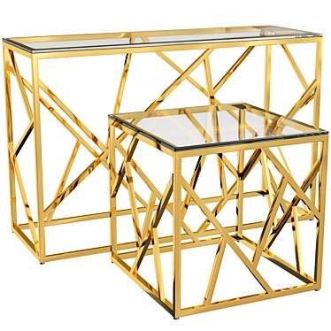 Moneen Glass and Stainless Steel Gold Coffee Table Set 3 in 1