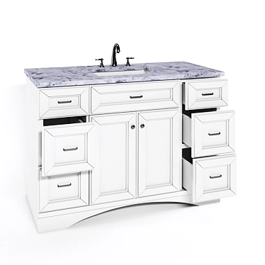 Modena White Wood Marble Vanity 3D model image 1 