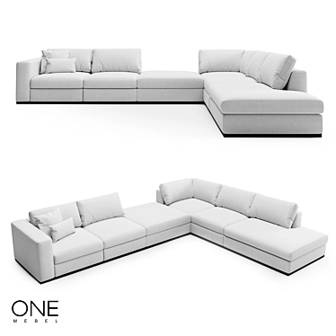 OM RENE 2: Elegant Wood & Fabric Sofa 3D model image 1 