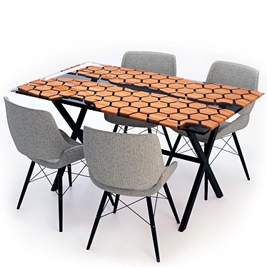 Modern Oak Dining Table and Chairs 3D model image 1 