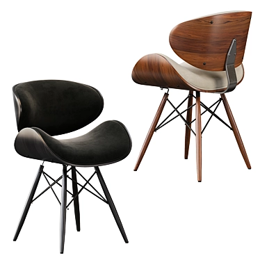 Modern Walnut and Black Leather Chair 3D model image 1 