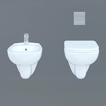 Sleek Wall Mounted Toilet & Bidet 3D model image 1 