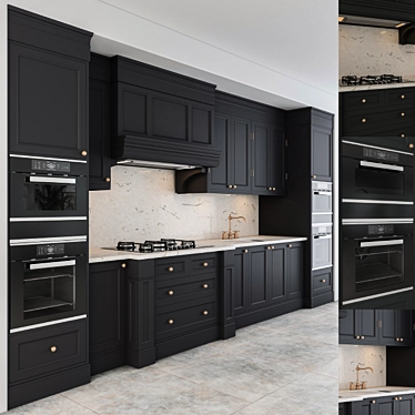 Elegant Black & Gold Kitchen 3D model image 1 