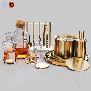 Vintage Whiskey Set with Glass Decanter 3D model image 1 