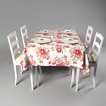 Modern Dining Set with Chairs 3D model image 1 