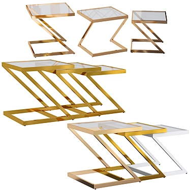 Glamorous Gold Chrome & Clear Glass Nesting Tables 3D model image 1 