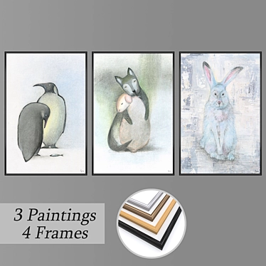 Versatile Set of Wall Paintings with Frames 3D model image 1 