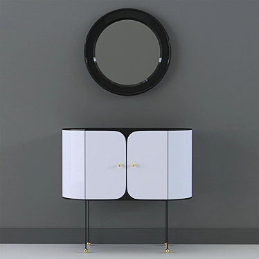 Sleek Console with Round Mirror 3D model image 1 