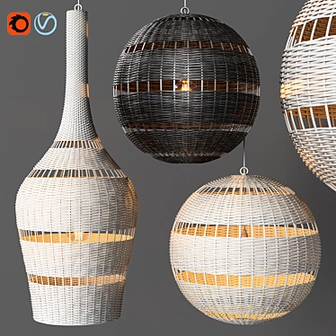 MONTAUK Rattan Pendant Lights: Handwoven Elegance 3D model image 1 