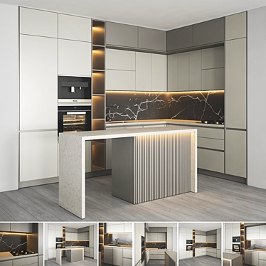Modern Kitchen Set with Gas Hob, Sink, Oven & Hood 3D model image 1 